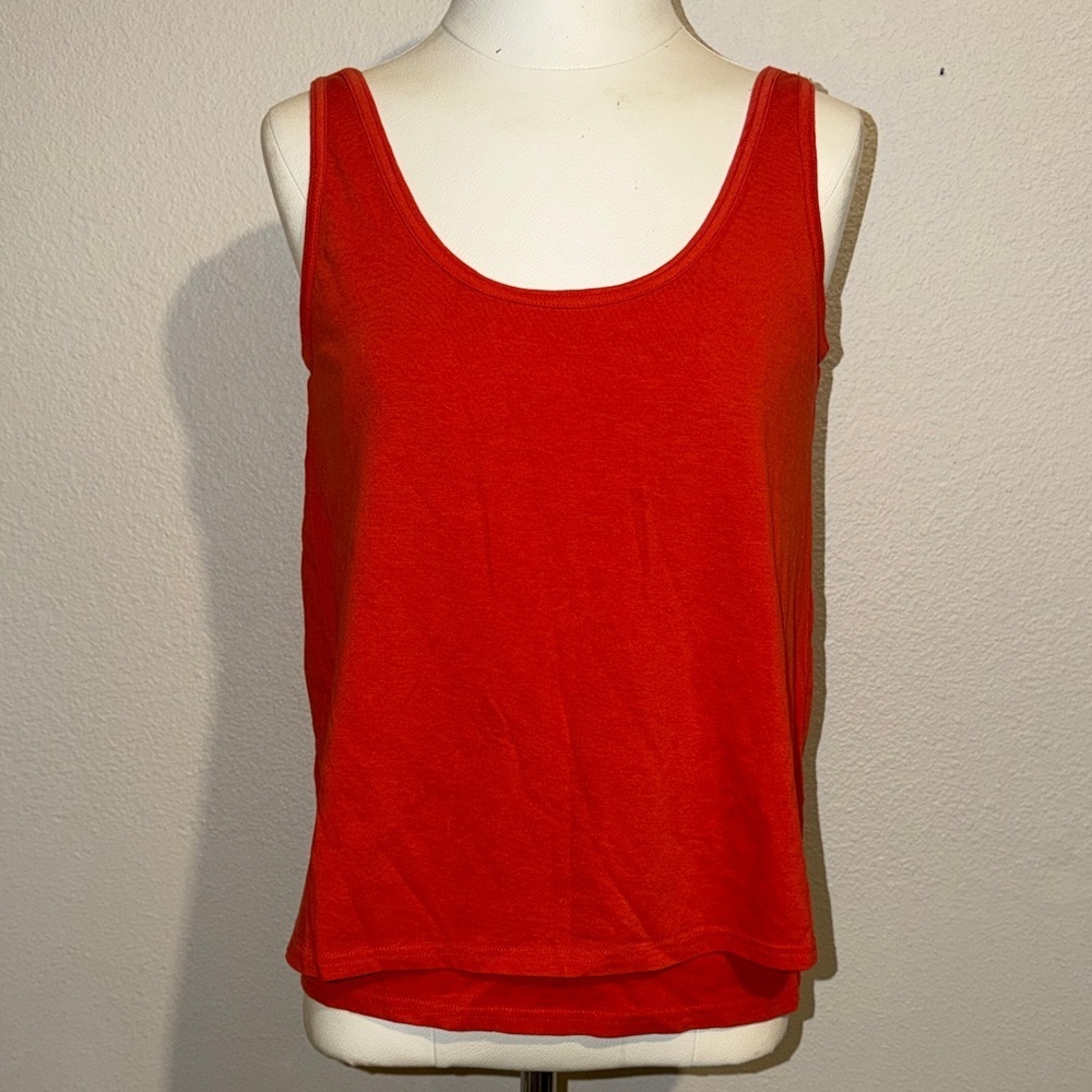 Pact Organic Cotton Bright Orange Scoop Back Tank Layered Langelook Build in Bra